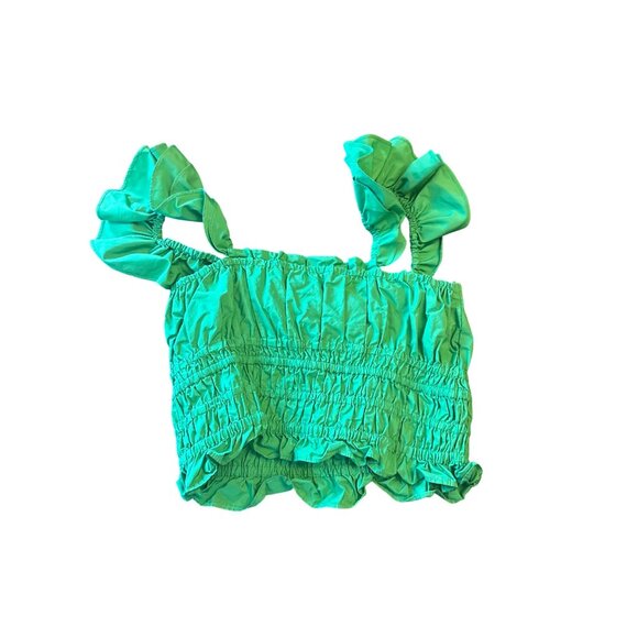 Maeve Anthropologie Green Smocked Ruffle Crop Top Size US 4 UK 8 - Picture 3 of 6